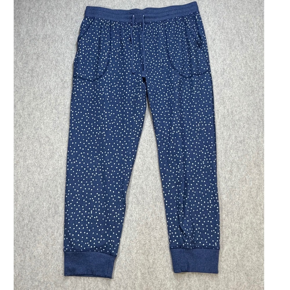 Live Love Lounge Karen Neuburger Navy Polka Dot Pajama Jogger Pants Womens Lrg